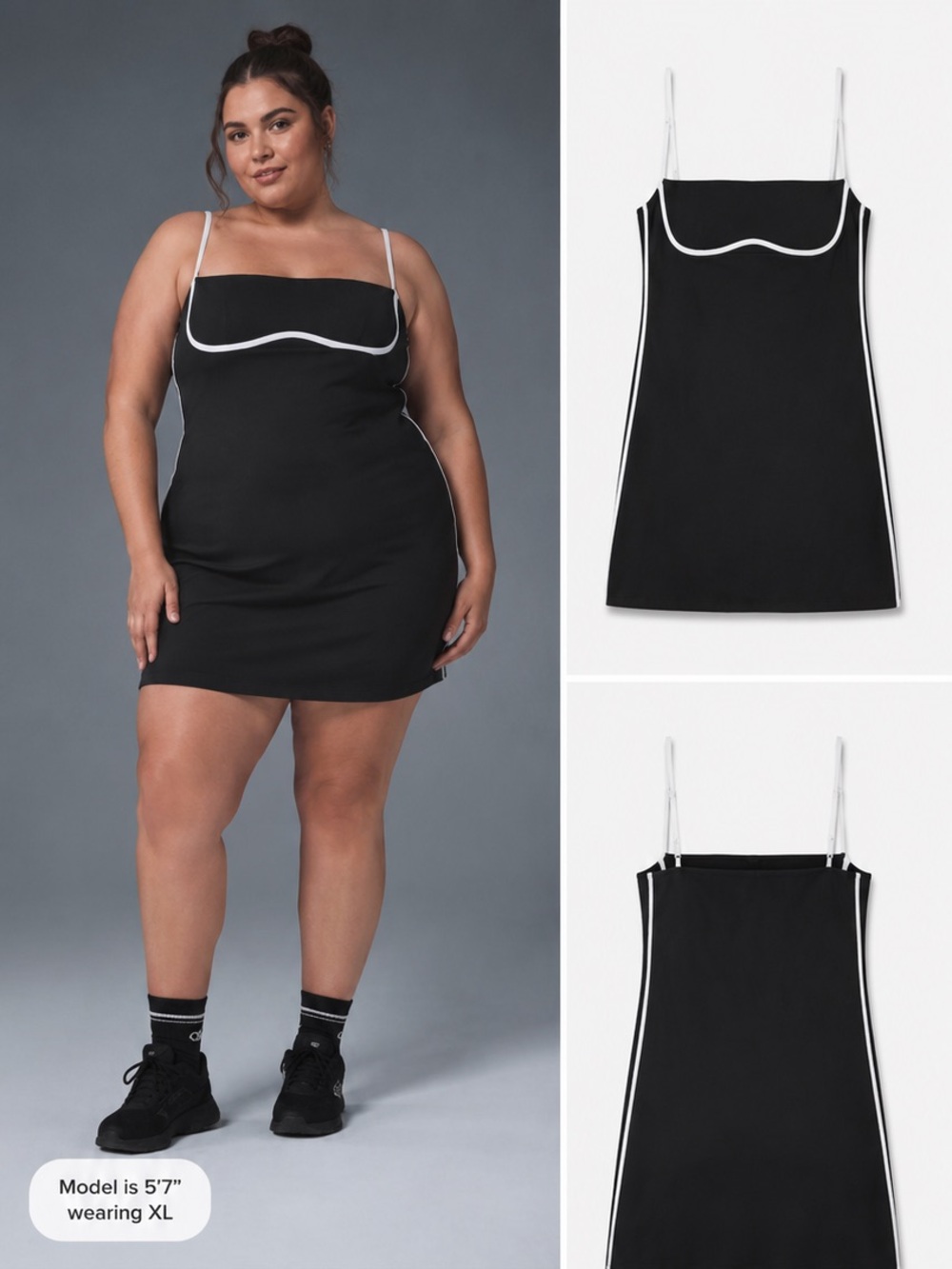 ALO Black Slip Dress with White Piping